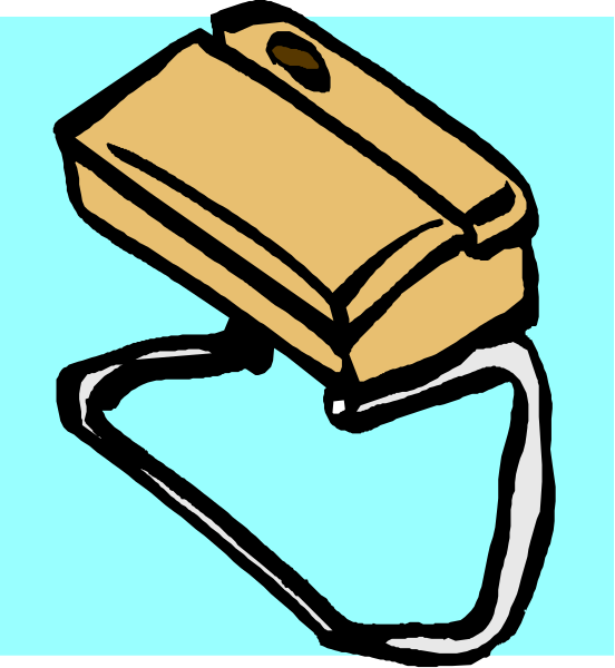 The image shows a yellow fire alarm with an open door on top of it against a blue background; there is also another smaller object that resembles a keychain hanging from its hook at bottom right corner.
