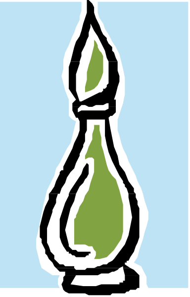 The image shows a stylized candle with an oil drop on it against two different backgrounds: blue sky above water droplets in one half of the picture and green grass below them in another half.