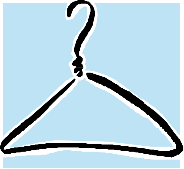 The image shows a simple black and white line drawing of two hangers on what appears to be an ironing board with clothes pinned between them against a plain background.