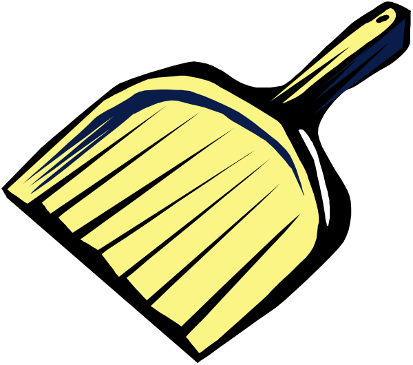 The image shows a yellow dustpan with bristles on top of it against a black background.