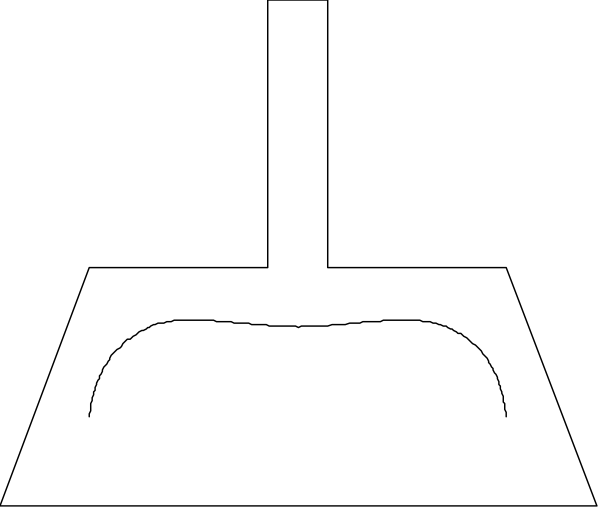 The black and white logo of a shovel with an arrow pointing to it on top is shown against a dark background in this small clip-art image.