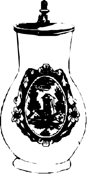 The image shows a black and white photo of an object with intricate details that resembles a face on it; however, due to its small size in this clip-art format, specific features like facial expressions cannot be confidently described without more context.