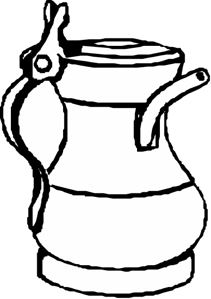 The black and white illustration shows a teapot with two handles on top of it against a dark background.
