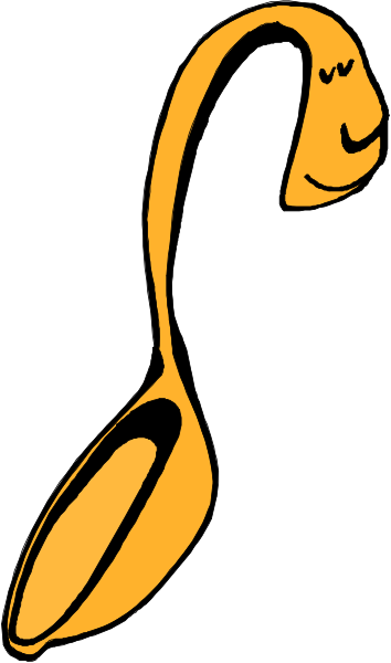 The image shows a cartoon of an orange spoon with eyes on it against a white background.