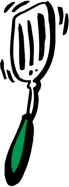 The image shows a black silhouette of an object that resembles a spatula with green handles on it against a gray background.
