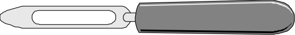 The image shows a knife with its blade pointing upwards on top of what appears to be an oven door handle.