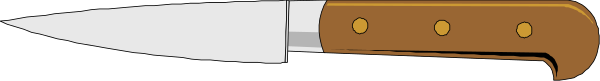 The image shows a knife with wooden handle resting on its side against a gray background.