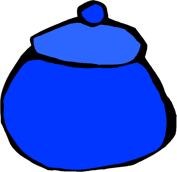 The image shows a blue teapot with two handles on either side of it against a white background.