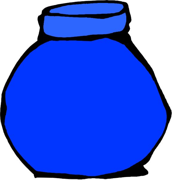 The image shows two blue vases of different sizes placed side by side against a white background with no other discernible elements present in this clip-art illustration.