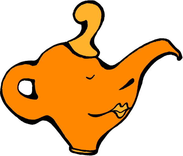 The image shows a cartoon of an orange teapot with two handles on either side, sitting upright against a white background.