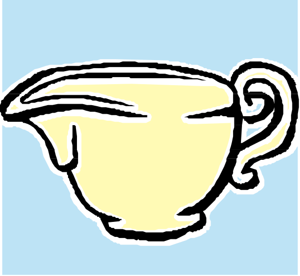 The image shows a cartoon of an empty cup with two handles on it against a blue background.