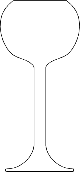 The image shows a black and white graphic of an upside down wine glass with its stem at the top right corner against a gray background.
