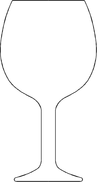 The black and white silhouette of a wine glass with stem on left side against gray background.