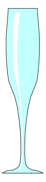 The image shows a tall champagne flute with blue liquid inside it against a dark background on its left side; to the right is an abstract pattern that appears as if there's another glass of wine next to this one, but upon closer inspection, you can see through both glasses simultaneously due to their transparent nature.