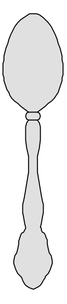 The image shows a spoon with two handles placed side by side against a gray background.