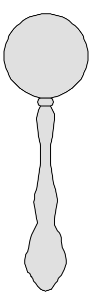 The image shows a spoon with two handles placed side by side against a gray background.
