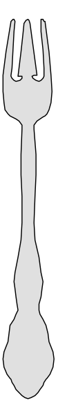 The image shows a fork on top of two spoons against a gray background with black stripes running horizontally across it.