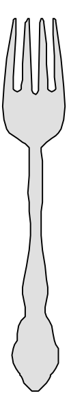 The image shows a fork on top of two spoons with different designs, creating an optical illusion that makes it appear as if there is only one spoon in between them.