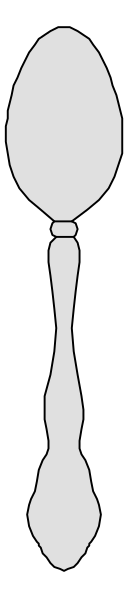 The image shows a spoon with two handles placed side by side against a gray background.
