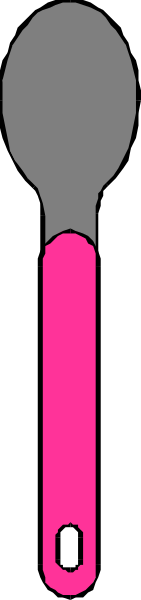 The image shows a gray spoon with two pink handles on either side of it against a white background.