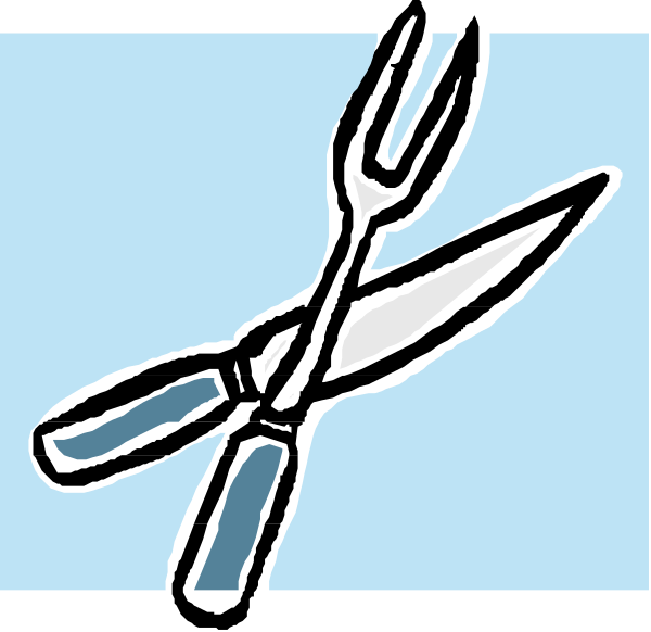 The image shows a stylized blue scissor with two blades pointing upwards against an aqua background within what appears to be a comic book panel border.