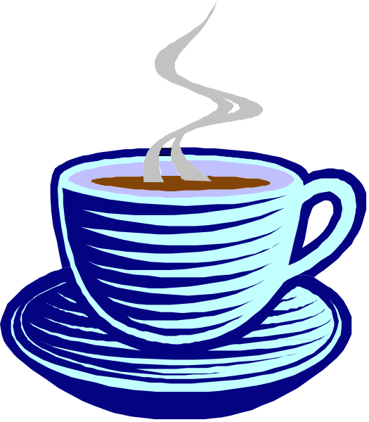 The image shows a cup of coffee with steam rising from it on top of what appears to be an illustration of a saucer.