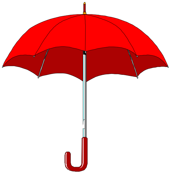 The image shows a red umbrella with an open canopy on its left side against a black background; it is depicted in two different states: fully opened (left) and partially closed to showcase how it folds up into itself, revealing that there's no handle or pole inside the structure.