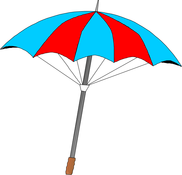 The image shows a blue umbrella with an open canopy against a black background on its left side.