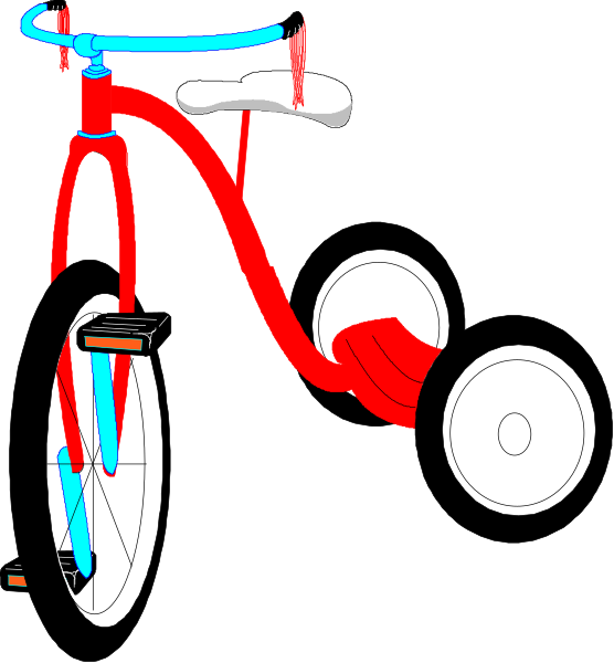 The image shows a red bicycle with training wheels on it against a black background.