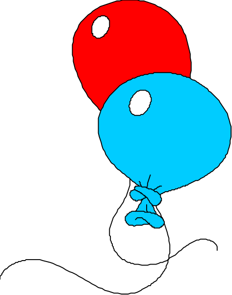 The image shows two cartoon balloons with faces against a black background; there is no text present on this clip-art graphic.