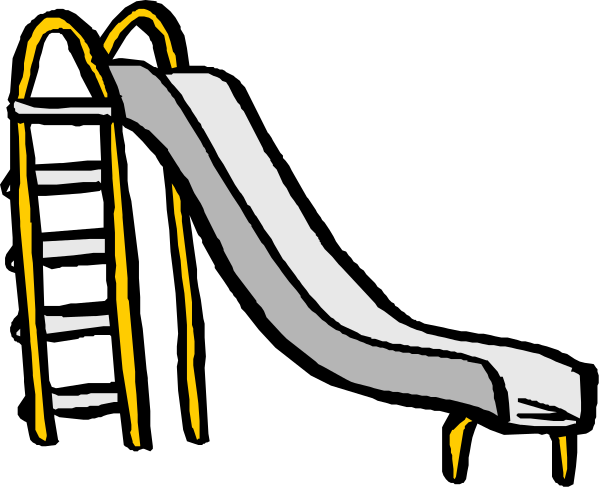 The black and white cartoon shows a slide with two ramps on either side of it; there is no person present in this image.