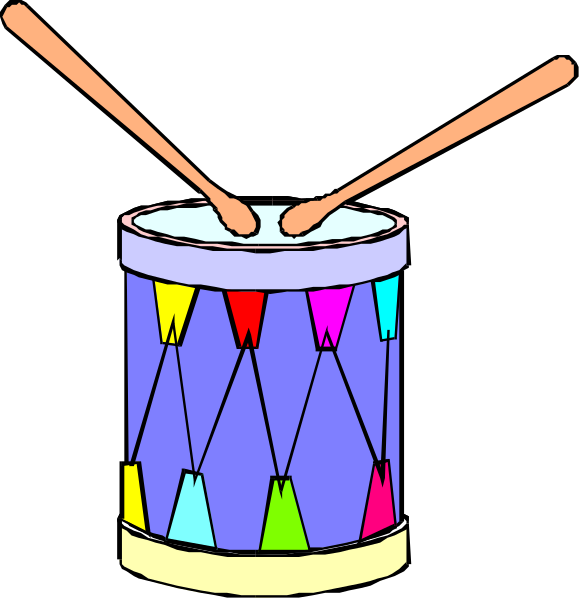 The image shows a simple illustration of two drums with mallets on top against a black background; there is no text present in this clip-art depiction.