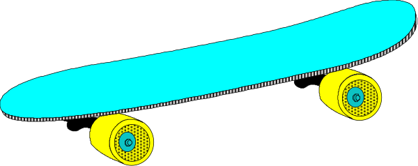 The image shows a skateboard with two wheels on it flying through space against an interstellar background of stars and planets.