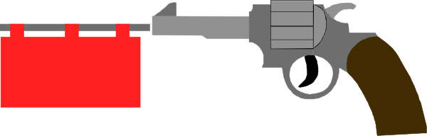 The image shows a gun with red text on it placed against a gray background.