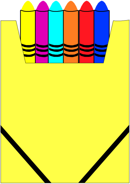 The picture shows a colorful box of crayons with an open top revealing various colored pencils inside it against a gray background.
