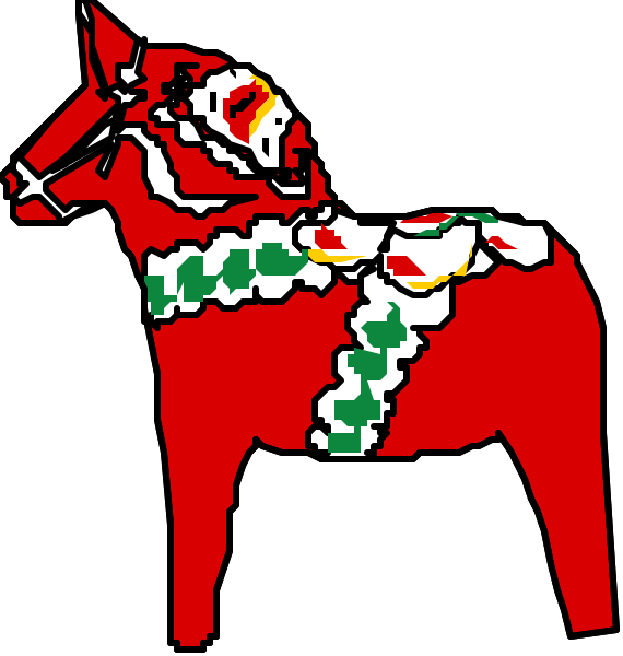 The images show a red horse with decorative patterns on its body against two different backgrounds: black for the top image and white for the bottom one.