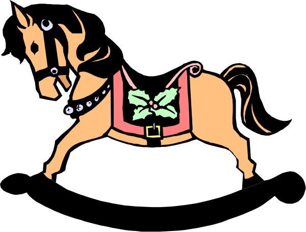 The image shows a cartoon of an orange horse with reins pulling it forward against a black background; there is no text present in this clip-art illustration.
