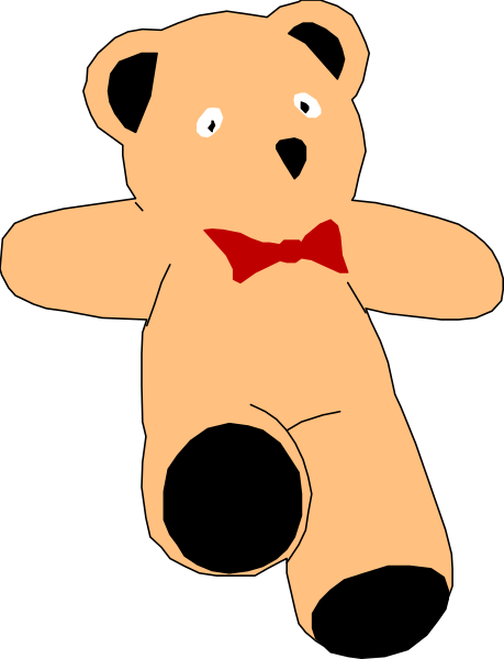 The image shows a teddy bear with an exaggeratedly large head sitting on what appears to be a black surface against a white background; it has no arms but is wearing a red bow tie around its neck, and there's nothing else in this small clip-art picture besides the teddy bear.