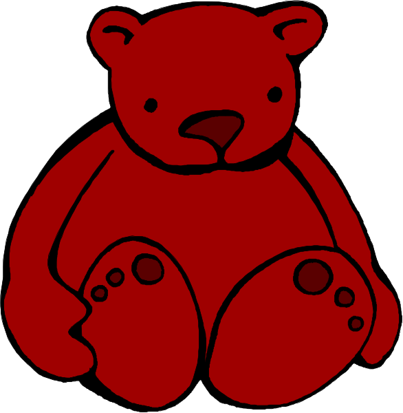 The image shows a red teddy bear sitting on its hind legs with paws outstretched against two different backgrounds: one is white, showing only the lower half of the bear; the other has black and gray stripes resembling fur, providing context for what might be behind or around it.