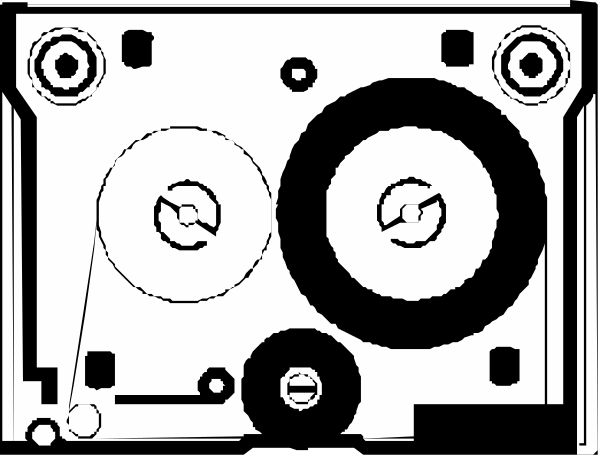 The black and white illustration shows a cassette tape player with two tapes inserted into it; there is no visible text in this image.