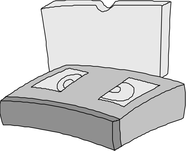 The black and white cartoon shows a box with two CDs inside it on top of an open briefcase that is placed next to another closed one in front of what appears to be a pair of glasses lying flat, all set against a dark background.