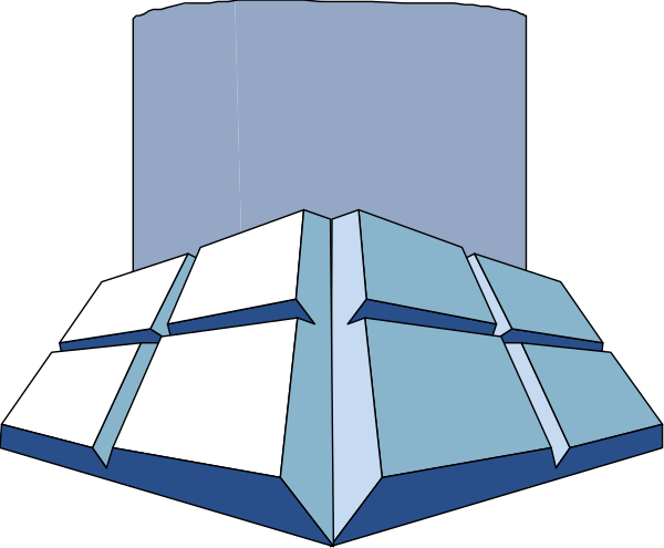 The image shows a blue cube with two white cubes on top of it against a dark background.