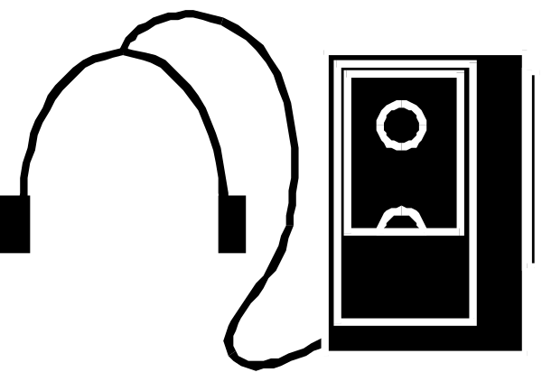 The black and white pixelated image shows a simple representation of two doors with rectangular shapes on either side, suggesting an interior space like rooms in a house; there is no text present within this small clip-art image.
