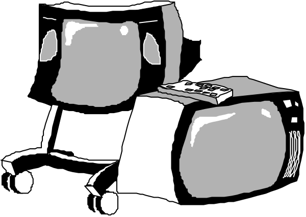 The black and white cartoon shows a chair with an open book on it next to what appears to be a small television set that is turned off.