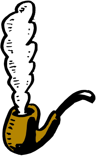 The black and white cartoon shows a character smoking from an unseen pipe with smoke rising upwards into two distinct clouds against a dark background.
