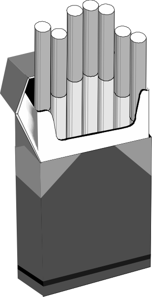 The image shows a cartoon of an open pack of cigarettes with individual cigarette sticks visible inside it against a plain background.