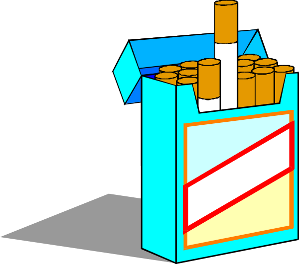 The image shows a cartoon of an open pack of cigarettes with individual cigarette sticks visible inside it on top of what appears to be a box that resembles a vending machine for tobacco products; there is no text present in this clip-art illustration, and only one object—the package containing the cigarettes—is depicted.