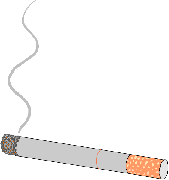 The image shows a cartoon of an unlit cigarette with smoke curling upwards next to it on its right side; there is no person present in this clip-art illustration.