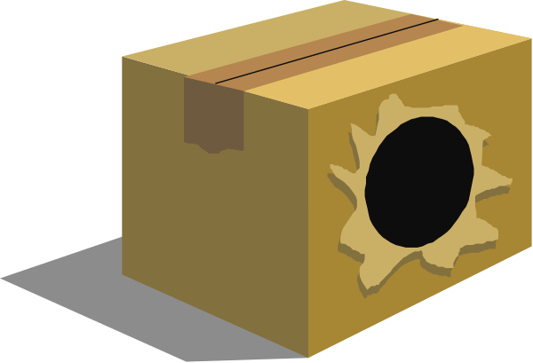 The image shows a brown cardboard box with an opening on top of it placed against a gray background.