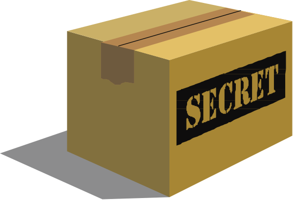 The image shows a brown cardboard box with "SECRET" written on it placed against an unseen background; there is no other visible content in this clip-art illustration.